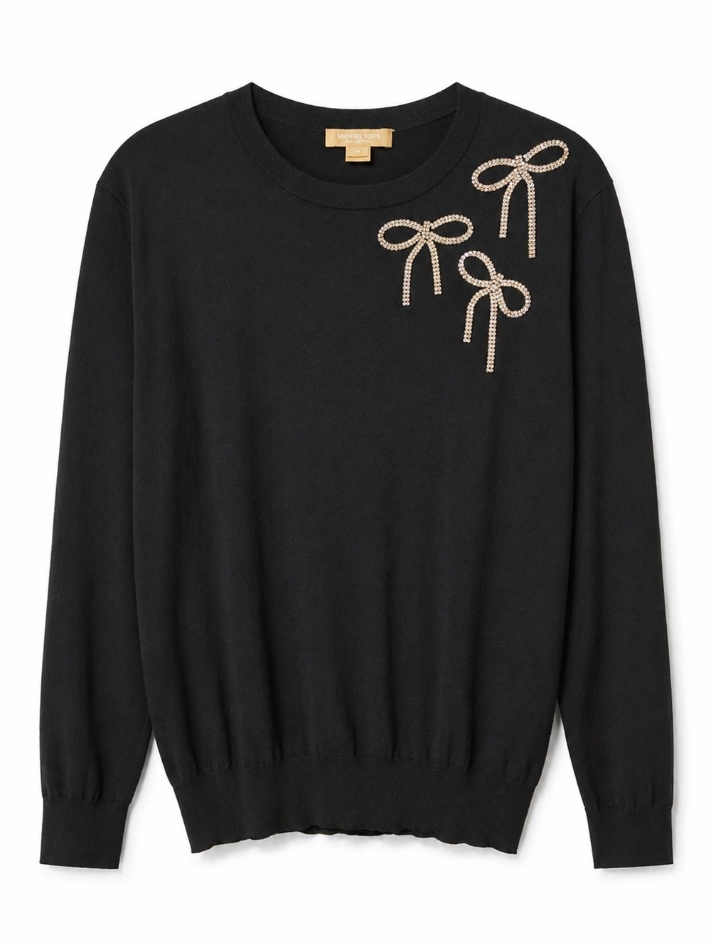 Michael Kors Black Crewneck Sweater with Gold Bow Accents